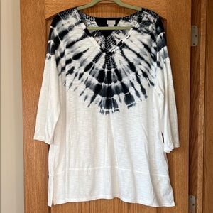 Chico's Zenergy Black & White Tie-Dye V-Neck Top, Size Chicos 4, EUC